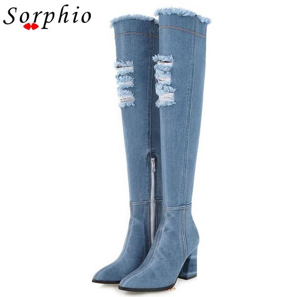 sorphio over the knee boots broken holes streth denim boots women square high heels zipper girls woman shoes women 34-43, Black
sorphio over the knee boots broken holes streth denim boots women square high heels zipper girls woman shoes women 34-43, Black