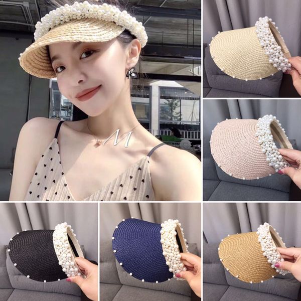 wide brim hats summer women's visor cap handmade pearl empty hat female shade sunscreen beach sun, Blue;gray
wide brim hats summer women's visor cap handmade pearl empty hat female shade sunscreen beach sun, Blue;gray