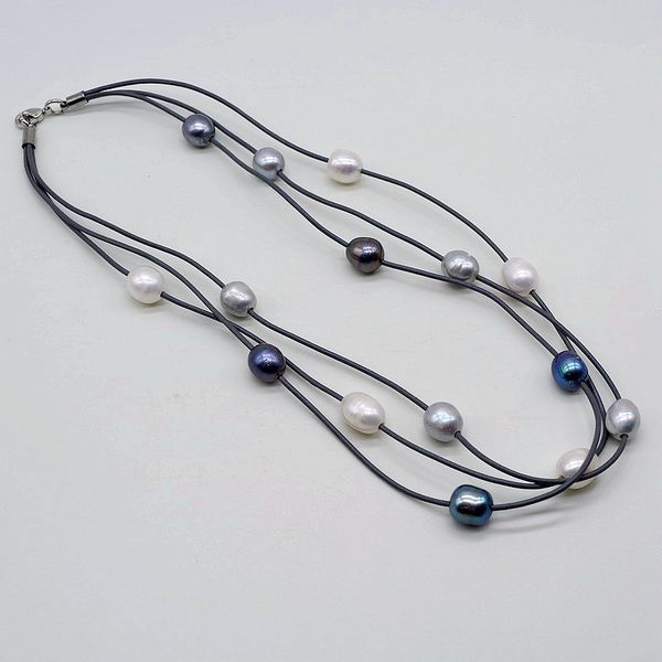 women's multi-strand cowhide necklace, natural irregular baroque pearls, handmade vintage pearl jewelry, women's necklace, Silver
women's multi-strand cowhide necklace, natural irregular baroque pearls, handmade vintage pearl jewelry, women's necklace, Silver