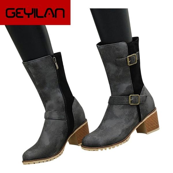 women's punk combat boots winter square heel slip-on casual middle-tube platform motorcycle booties plus size 43 european shoes, Black
women's punk combat boots winter square heel slip-on casual middle-tube platform motorcycle booties plus size 43 european shoes, Black