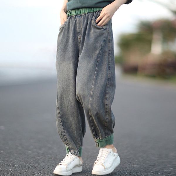 johnature full length retro patchwork elastic waist denim harem pants 2020 autumn new loose casual fashion all-match women jeans, Blue
johnature full length retro patchwork elastic waist denim harem pants 2020 autumn new loose casual fashion all-match women jeans, Blue