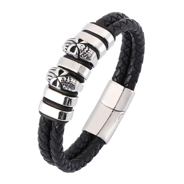 charm bracelets vintage skull men's black woven leather bracelet stainless steel magnetic buckle fashion 7-sp0366, Golden;silver
charm bracelets vintage skull men's black woven leather bracelet stainless steel magnetic buckle fashion 7-sp0366, Golden;silver