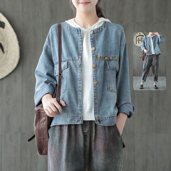 women's jackets embroidered denim outerwear autumn 2021 casual and versatile cardigan short hong kong style retro loose top, Black;brown
women's jackets embroidered denim outerwear autumn 2021 casual and versatile cardigan short hong kong style retro loose top, Black;brown