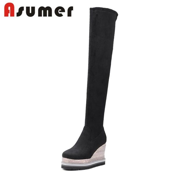 boots asumer 2021 fashion kid suede leather wedges over the knee pointed toe platform, Black
boots asumer 2021 fashion kid suede leather wedges over the knee pointed toe platform, Black