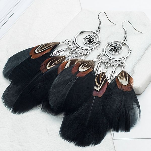 boho black feather fringe crystal earring bohemian vintage dream catcher long tassel beads leaf leave earrings for women jewelry, Silver
boho black feather fringe crystal earring bohemian vintage dream catcher long tassel beads leaf leave earrings for women jewelry, Silver