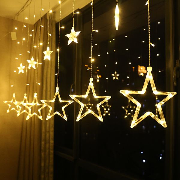 Twinkle Star 12 Stars 138 Led Curtain String Lights, Window Curtain Lights With 8 Flashing Modes Decoration For Christmas, Wedding, Party,
