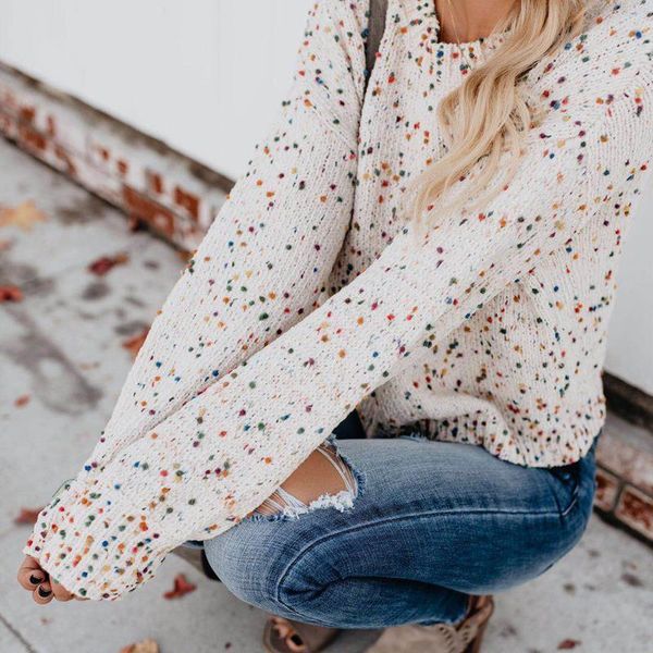 dot print knitted winter sweater women streetwear round neck long-sleeved womens sweaters workout casual pullover sweater, White;black
dot print knitted winter sweater women streetwear round neck long-sleeved womens sweaters workout casual pullover sweater, White;black