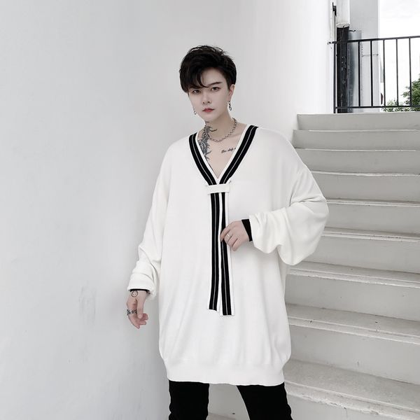 men's sweaters men v-neck tie long sleeve casual thin pullovers sweater male women streetwear knit, White;black
men's sweaters men v-neck tie long sleeve casual thin pullovers sweater male women streetwear knit, White;black