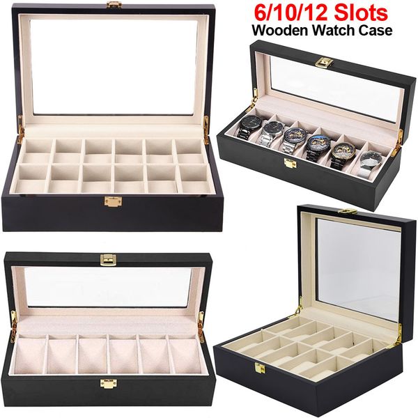 6/10/12 slots watch box black wooden jewelry organzer watch display case glass wrist watches box luxury watch holder box d40 t200917, Black;white
6/10/12 slots watch box black wooden jewelry organzer watch display case glass wrist watches box luxury watch holder box d40 t200917, Black;white
