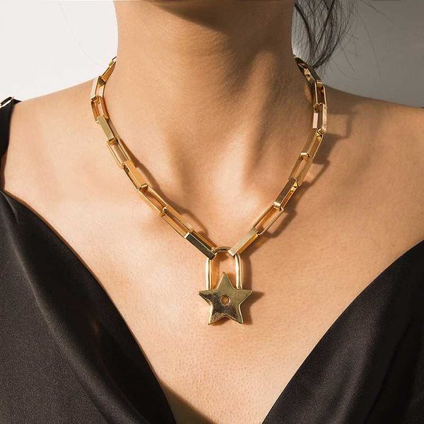 punk exaggerated thick chains star lock pendant necklace for women vintage geometric necklace pendants jewelry kolye, Silver
punk exaggerated thick chains star lock pendant necklace for women vintage geometric necklace pendants jewelry kolye, Silver