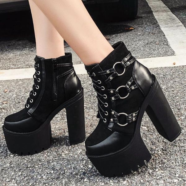 lapolaka high platform square heels shoelaces ankle motorcycles boot fashion winter boots woman shoes female, Black
lapolaka high platform square heels shoelaces ankle motorcycles boot fashion winter boots woman shoes female, Black