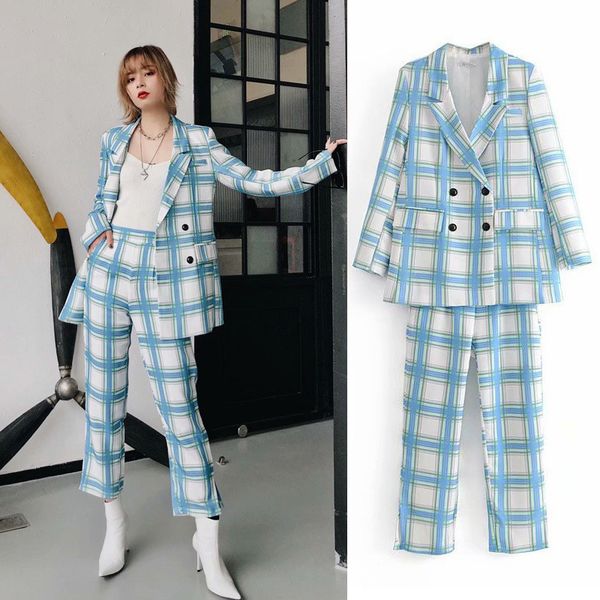 spring vintage women's pant suits double breasted long sleeve office blazer jacket and nine pants sets plaid 2 piece set women, White
spring vintage women's pant suits double breasted long sleeve office blazer jacket and nine pants sets plaid 2 piece set women, White