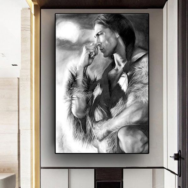 black and white native indian figure canvas painting posters and prints scandinavian wall art picture for living room
black and white native indian figure canvas painting posters and prints scandinavian wall art picture for living room