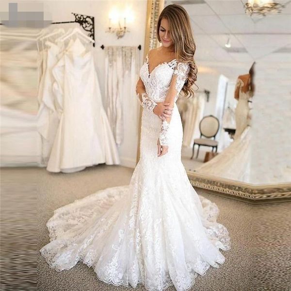 custom long sleeves lace mermaid wedding dresses 2020 with appliques sweep train tulle plus size wedding bridal gowns vestido de noiva, White
custom long sleeves lace mermaid wedding dresses 2020 with appliques sweep train tulle plus size wedding bridal gowns vestido de noiva, White