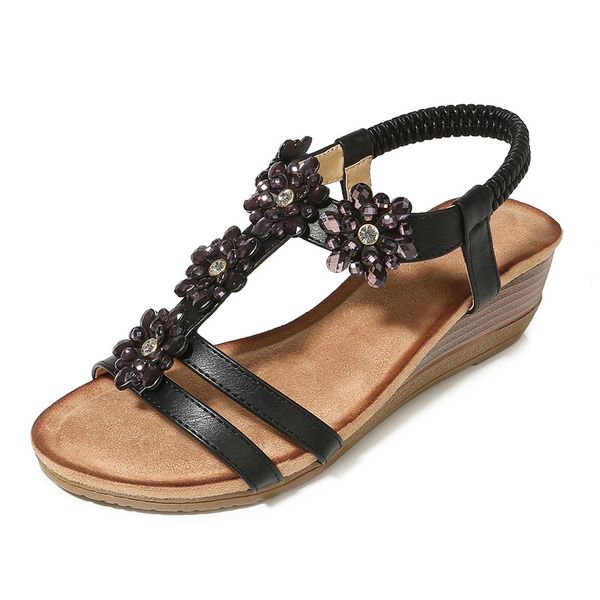 bohemian women's sandals in summer, waterproof typhoon women's shoes, Black