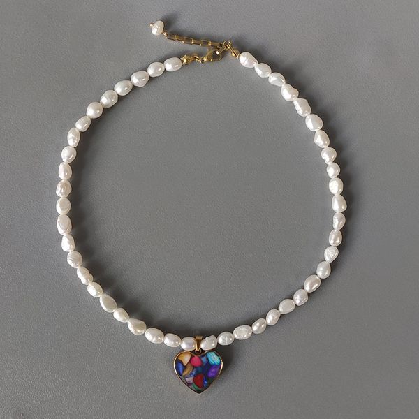 exquisite colored stone heart pendant necklace natural freshwater pearls handmade beaded choker birthday gift for friends, Golden;silver
exquisite colored stone heart pendant necklace natural freshwater pearls handmade beaded choker birthday gift for friends, Golden;silver