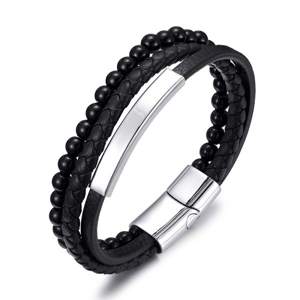 21cm three layers stainless steel leather bracelet men woven cuban link bracelet beaded bracelets hip hop punk charm jewelry bangle with box, Black
21cm three layers stainless steel leather bracelet men woven cuban link bracelet beaded bracelets hip hop punk charm jewelry bangle with box, Black