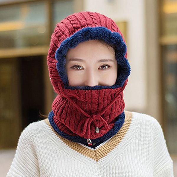 winter mens women warm ski beanie cap knit snow hat skull scarf balaclava 2 in 1, Blue;gray