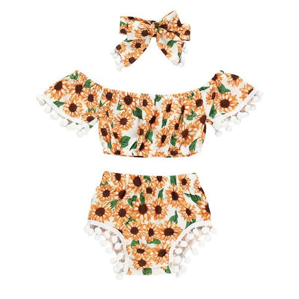 newborn baby girl clothes set sunflower tassel off shoulder +short+headband outfit toddler baby clothes 3pcs suit, White
newborn baby girl clothes set sunflower tassel off shoulder +short+headband outfit toddler baby clothes 3pcs suit, White