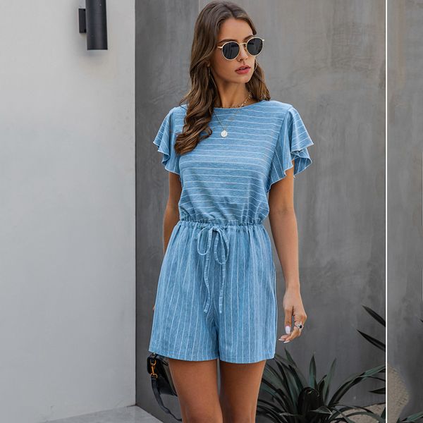 women's jumpsuits & rompers summer casual stripe playsuit ruffle sleeve lace up slim jumpsuit women clothing boho beach short sleeves o, Black;white
women's jumpsuits & rompers summer casual stripe playsuit ruffle sleeve lace up slim jumpsuit women clothing boho beach short sleeves o, Black;white