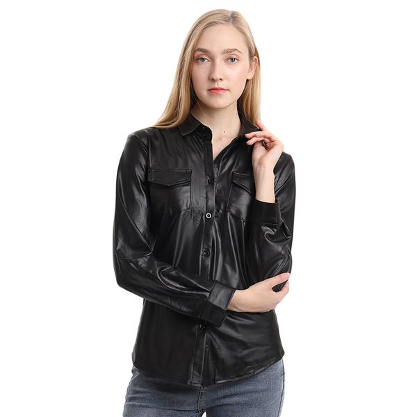 women's blouses & shirts pu leather blouse for women 2021 autumn clothing long sleeve and turn-down collar slim shirt chemise femme, White
women's blouses & shirts pu leather blouse for women 2021 autumn clothing long sleeve and turn-down collar slim shirt chemise femme, White