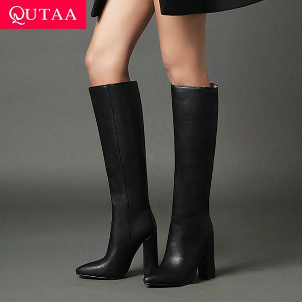 qutaa 2021 pu leather knee high boots square high heel slip on long boots autumn winter pointed toe women shoes big size 34-43, Black
qutaa 2021 pu leather knee high boots square high heel slip on long boots autumn winter pointed toe women shoes big size 34-43, Black