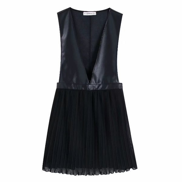 casual dresses women elegant deep v neck pu leather patchwork hem pleated chiffon mini dress autumn ladies vestidos black ds2938, Black;gray
casual dresses women elegant deep v neck pu leather patchwork hem pleated chiffon mini dress autumn ladies vestidos black ds2938, Black;gray