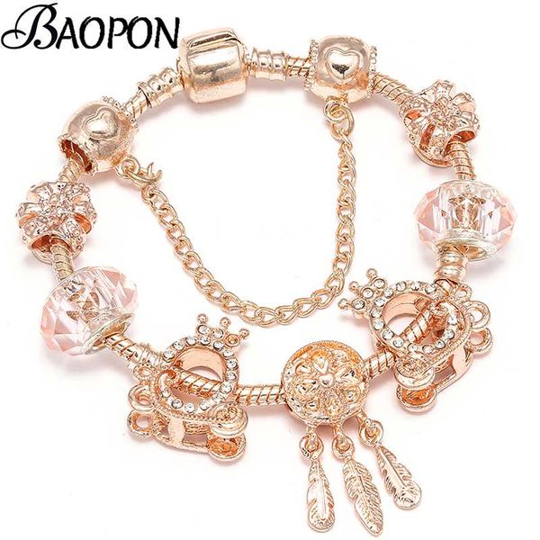 charm bracelets rose gold crown beads charms for women with feather pendant safety chain bangle as lover gift accessories, Golden;silver
charm bracelets rose gold crown beads charms for women with feather pendant safety chain bangle as lover gift accessories, Golden;silver