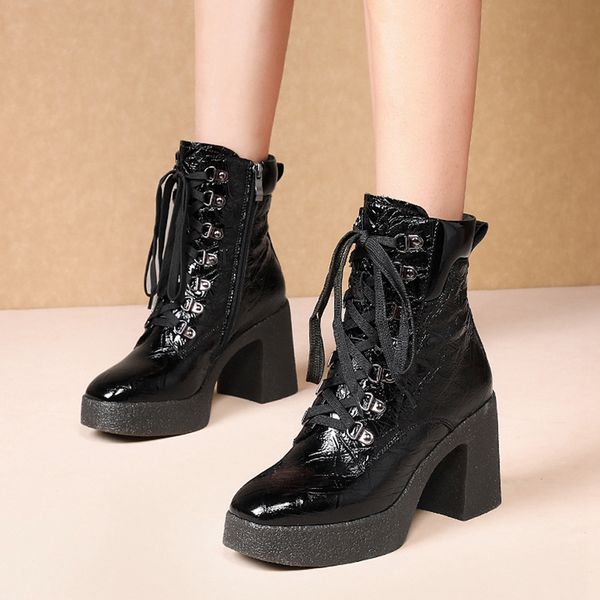 band design platform handmade shoes for women autumn winter high heels genuine leather retro quality night club shoes woman, Black
band design platform handmade shoes for women autumn winter high heels genuine leather retro quality night club shoes woman, Black