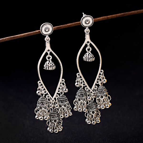 women's long jhumka earrings tibetan jewelry water drop shape three bells tassel carved tribe earrings turkey bijoux, Silver
women's long jhumka earrings tibetan jewelry water drop shape three bells tassel carved tribe earrings turkey bijoux, Silver
