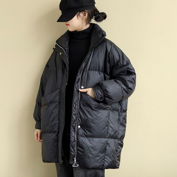 women winter 2020 new down coat female zipper solid fashion white duck down jackets ladies thicken warm loose outwears l119, Black
women winter 2020 new down coat female zipper solid fashion white duck down jackets ladies thicken warm loose outwears l119, Black