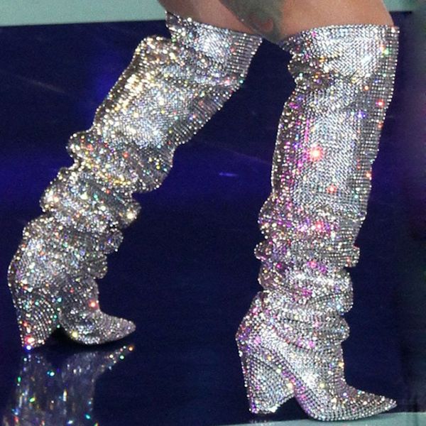 bling glitter rhinestone drilled high heels knee high boots women spike heels slip-on party shoes lady pointed toe long boots, Black
bling glitter rhinestone drilled high heels knee high boots women spike heels slip-on party shoes lady pointed toe long boots, Black