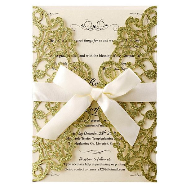 greeting cards (100 pieces/lot) laser cut glittery gold wedding engagement invitations customize print baptism birthday invitation card ic12
greeting cards (100 pieces/lot) laser cut glittery gold wedding engagement invitations customize print baptism birthday invitation card ic12