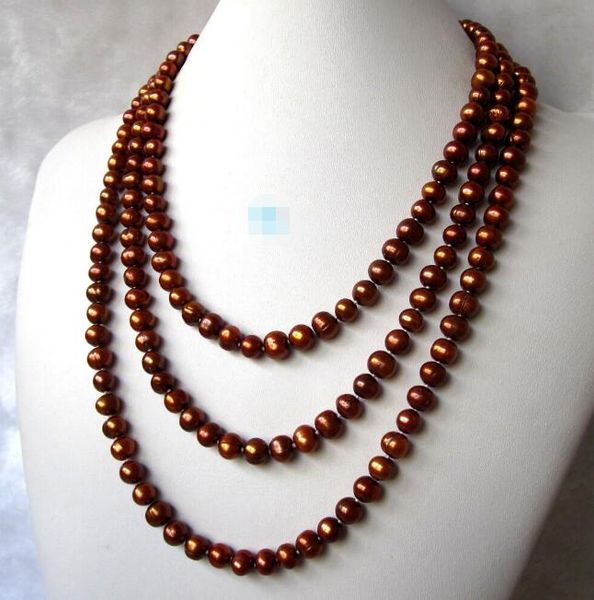 86" 7-8mm coffee freshwater strands off round cultured pearl necklace, Silver
86" 7-8mm coffee freshwater strands off round cultured pearl necklace, Silver