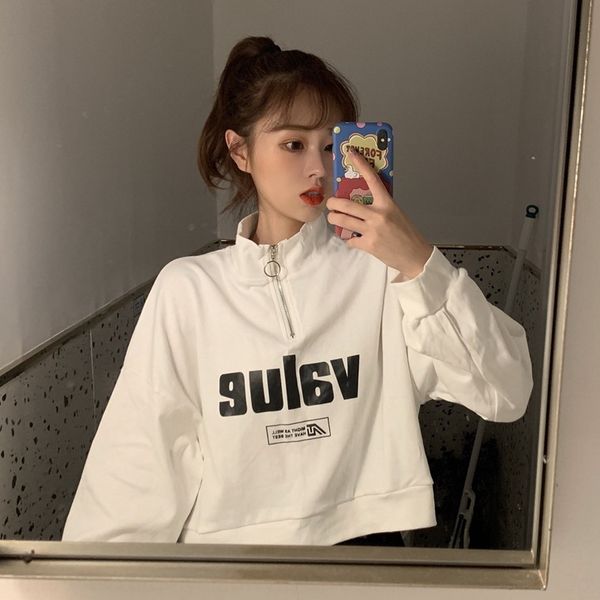 early autumn 2020 new korean style loose half-high collar coat short sweater student women's long-sleeved ins cool caqqm, Black
early autumn 2020 new korean style loose half-high collar coat short sweater student women's long-sleeved ins cool caqqm, Black