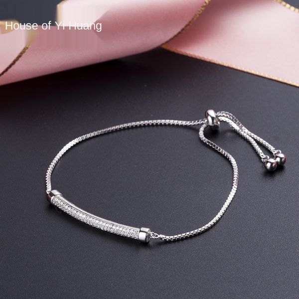 s925 sterling silver micro-inlaid diamond shining baojia bracelet exquisite half-month temperament ladies noble jewelry, Black