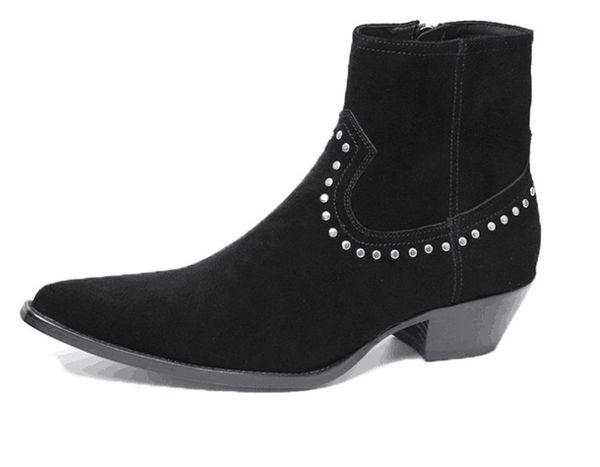 genunie leather fashion ankle boots fashion personality side zipper pointed rivets boots male, Black
genunie leather fashion ankle boots fashion personality side zipper pointed rivets boots male, Black