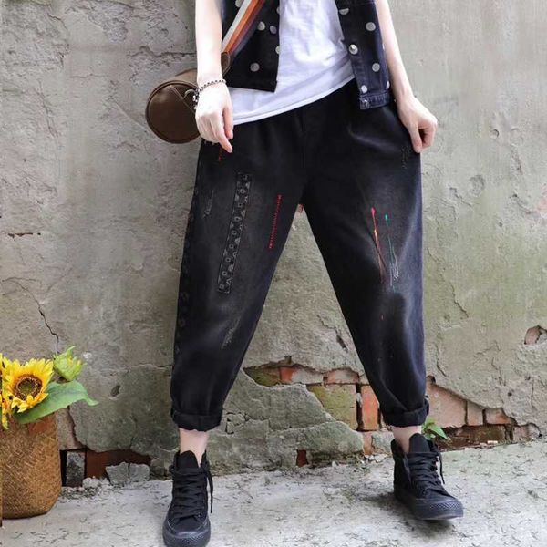 fall 2020 new retro all-match loose large size cloth painted jeans women's harem pants cotton denim trousers female ale, Blue
fall 2020 new retro all-match loose large size cloth painted jeans women's harem pants cotton denim trousers female ale, Blue