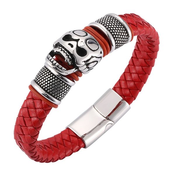 charm bracelets punk skull red braided leather bracelet men jewelry stainless steel magnetic buckle male wrist band bangles gifts 2021, Golden;silver
charm bracelets punk skull red braided leather bracelet men jewelry stainless steel magnetic buckle male wrist band bangles gifts 2021, Golden;silver