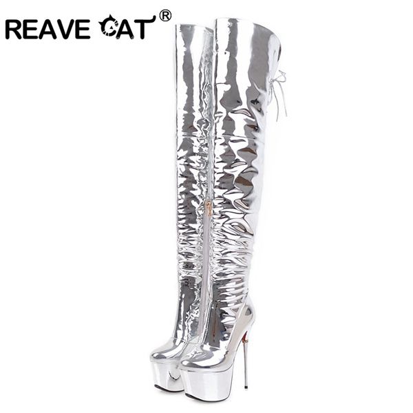 reave cat platform thigh high pu leather boots women spring autumn boots high heels shoes pointed toe over the knee a919, Black
reave cat platform thigh high pu leather boots women spring autumn boots high heels shoes pointed toe over the knee a919, Black