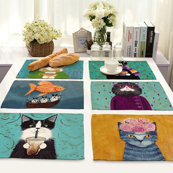 42x32cm placemat for dining table cute cat cartoon animal coaster printed heat-resistant cotton linen kitchen mats dining accessories
42x32cm placemat for dining table cute cat cartoon animal coaster printed heat-resistant cotton linen kitchen mats dining accessories