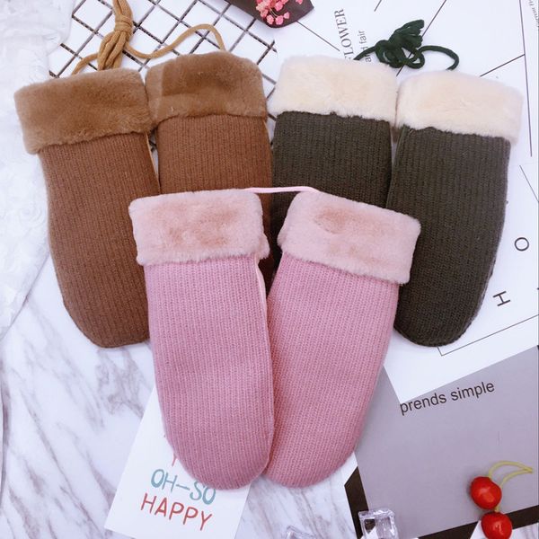 female winter wool gloves winter warm gloves knit outdoor suede, Blue;gray