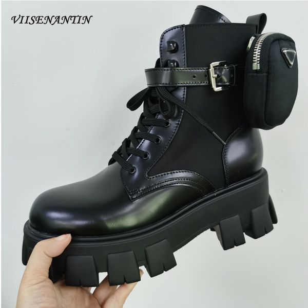 genuine leather ankle motorcycle boots triangle metal decor detachable pocket bag belt pocket design knight boots for women, Black
genuine leather ankle motorcycle boots triangle metal decor detachable pocket bag belt pocket design knight boots for women, Black
