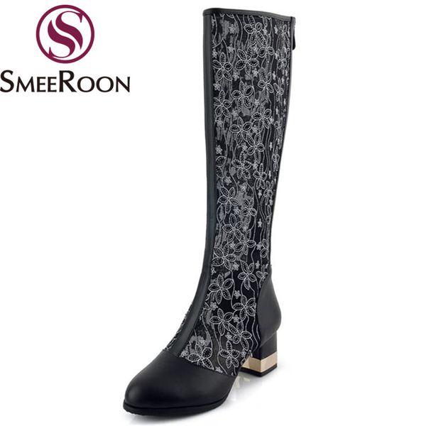 smeeroon fashion knee high boots round toe with flower summer boots side zipper thick med heels womens shoes ladies, Black
smeeroon fashion knee high boots round toe with flower summer boots side zipper thick med heels womens shoes ladies, Black