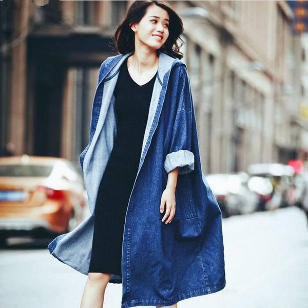 spring bf style casual hooded denim trench coat for women streetwear loose windbreaker long coat women jeans trench coats c6103, Tan;black
spring bf style casual hooded denim trench coat for women streetwear loose windbreaker long coat women jeans trench coats c6103, Tan;black