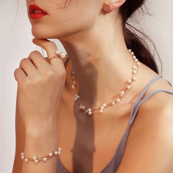elegant style imitation pearl wedding jewelry set for women white gold color necklace earrings ring gift fashion jewelry s441, Silver
elegant style imitation pearl wedding jewelry set for women white gold color necklace earrings ring gift fashion jewelry s441, Silver
