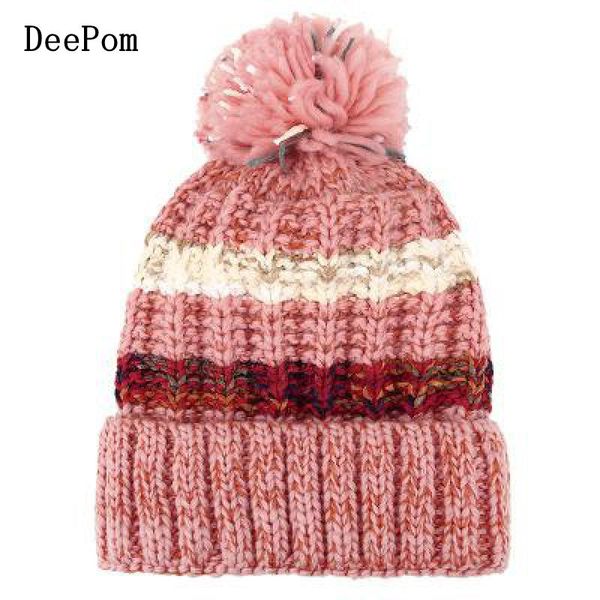 deepom women hat winter ear protecting windproof wool knitted cap thickening velvet beanies bonnet stripe pompom hat female, Blue;gray 
deepom women hat winter ear protecting windproof wool knitted cap thickening velvet beanies bonnet stripe pompom hat female, Blue;gray
