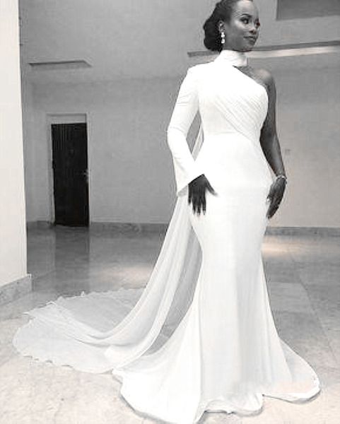 african white mermaid prom dresses one shoulder high neck court train satin women formal trumpet evening gowns party dress robe de soriee, Black
african white mermaid prom dresses one shoulder high neck court train satin women formal trumpet evening gowns party dress robe de soriee, Black