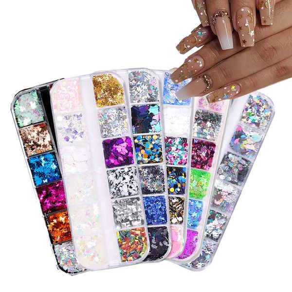 12 grids/pcs holographics nail glitter flakes sequin various shapes polish flakes nail diy art decoration, Silver;gold
12 grids/pcs holographics nail glitter flakes sequin various shapes polish flakes nail diy art decoration, Silver;gold