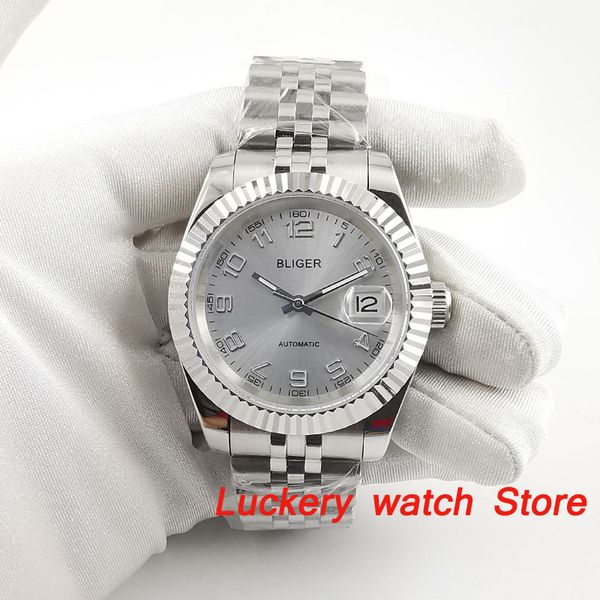 39mm bliger men's watch silver dial luminous mark date sapphire glass miyota automatic movement watch ba223, Slivery;brown
39mm bliger men's watch silver dial luminous mark date sapphire glass miyota automatic movement watch ba223, Slivery;brown